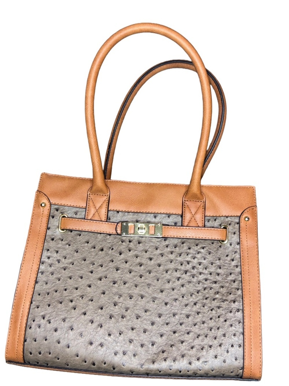 Tan & Taupe Structured Tote Bag - Classic Workday Handbag